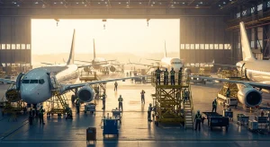 ADE MRO hangar at Kuala Lumpur International Airport with aircraft under maintenance, representing Malaysia MRO expansion.