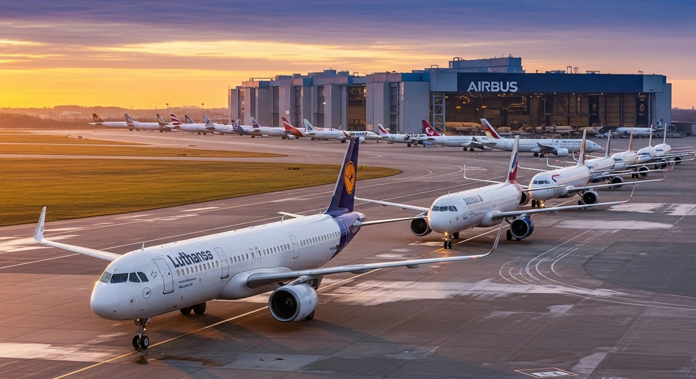 Airbus A320neo family aircraft taxi at sunrise — Airbus cumulative deliveries turn positive in September (Cirium provisional data).