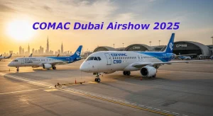 COMAC C919 and C909 on static display at Dubai Airshow 2025 — COMAC makes its Middle East debut.