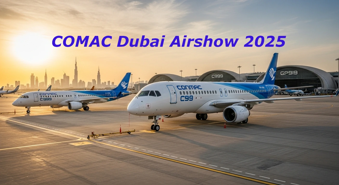 COMAC C919 and C909 on static display at Dubai Airshow 2025 — COMAC makes its Middle East debut.