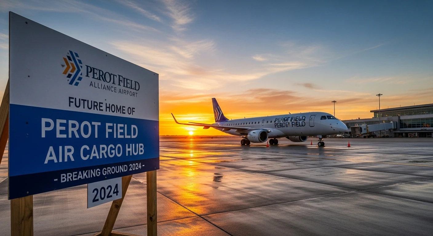 Embraer E195-E2 at Perot Field Alliance Airport — ground-breaking for new Fort Worth MRO facility.