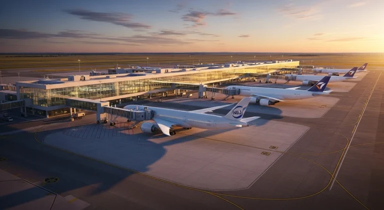 NBJ Luanda airport apron and terminal — Menzies Aviation Angola joint venture supports new airport operations.