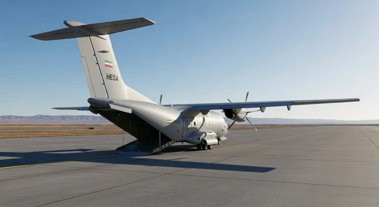 HESA Simorgh light transport aircraft on the tarmac during test flights.
