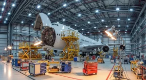 Airliner under maintenance in hangar — IATA warns airline supply chain hit in 2025 may cost carriers more than $11bn.