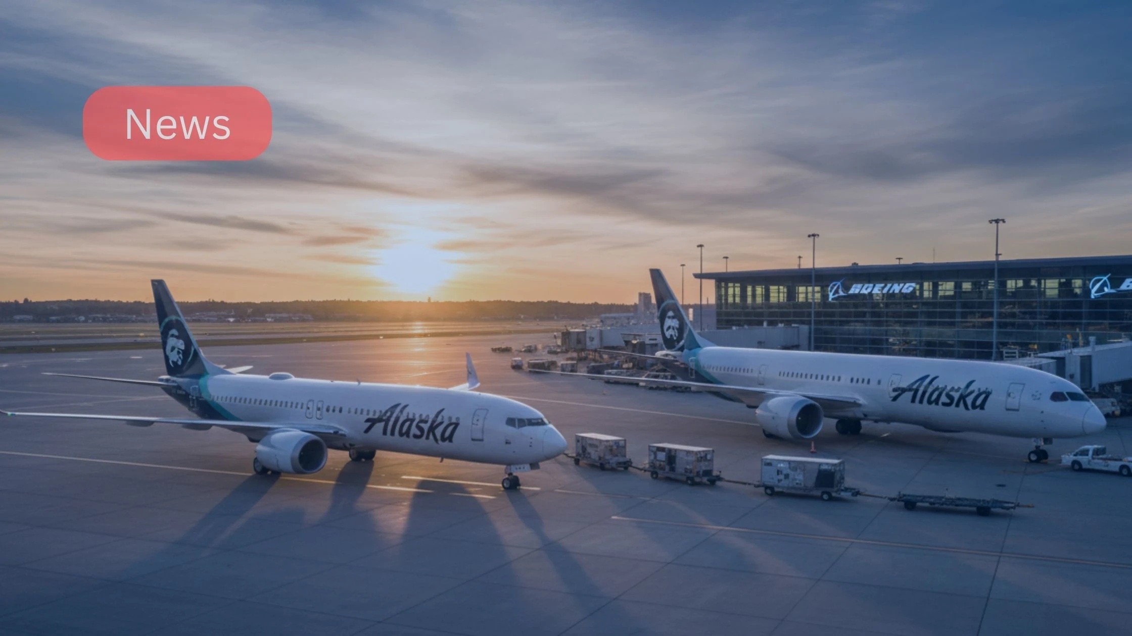 Boeing Alaska Airlines record order featuring Alaska Airlines Boeing 737-10 and 787 Dreamliner aircraft symbolizing the airline’s largest fleet expansion.