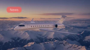 Bombardier Global 8000 EASA certification banner over ultra-long-range business jet.